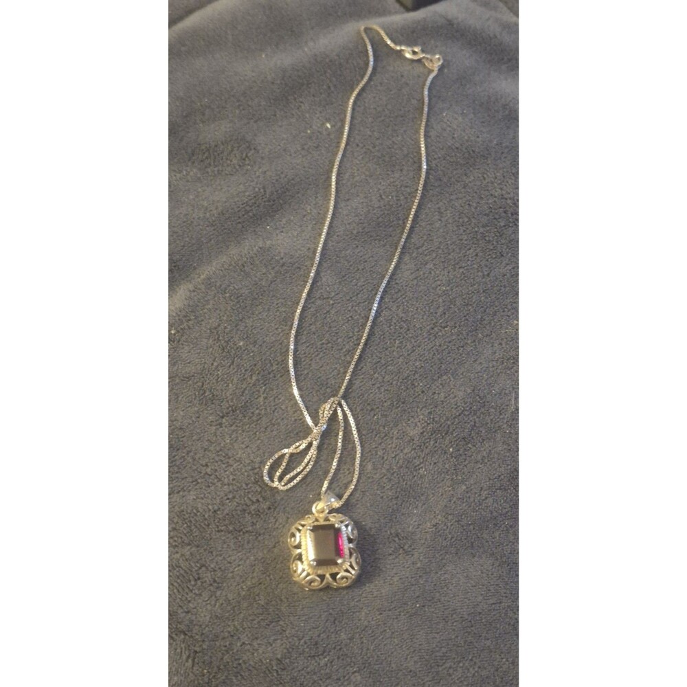 VTG Joseph Cleary Garnet 925  Sterling Silver Filigree Pendant Necklace  Italy - Picture 5 of 9